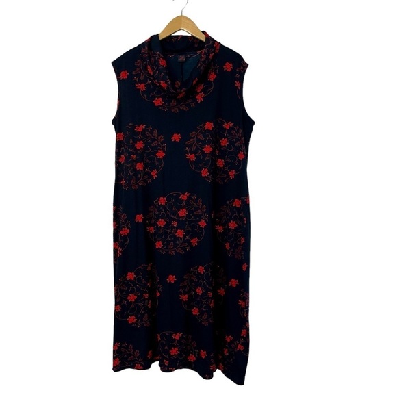 Aller Simplement Womans Midi Dress Sz XL Cowel Neck Sleeveless Black Red Cotton - Picture 3 of 11